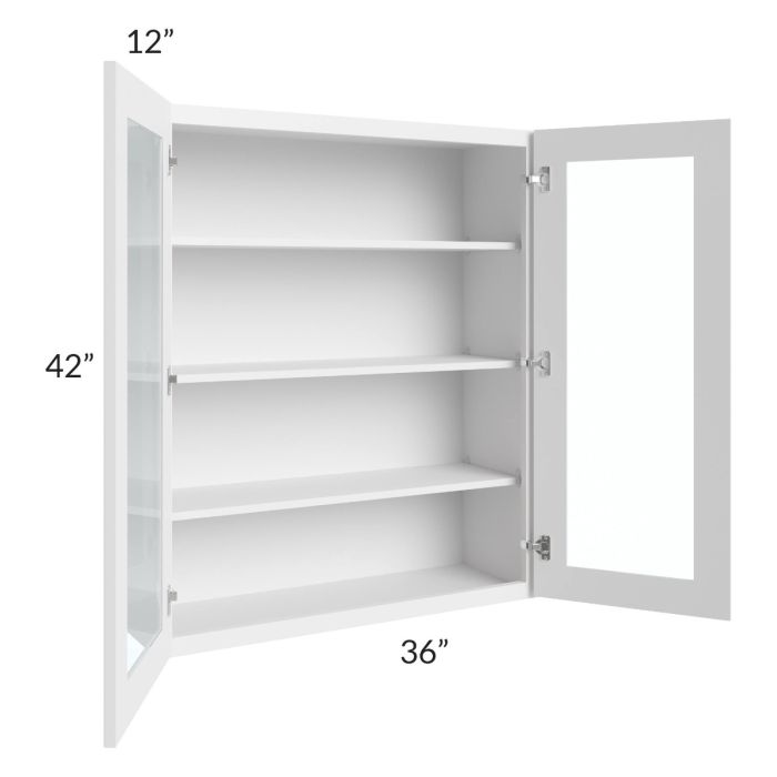 RTA Bayville White 36" x 42" Wall Glass Door Cabinet with 1 Decorative End Panel