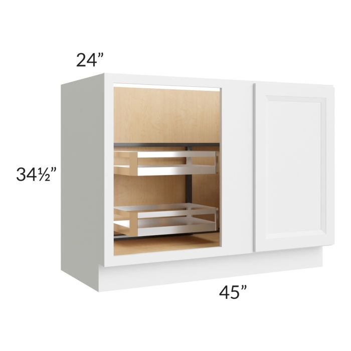 RTA Bayville White 45" Full Height Door Blind Corner Base Cabinet with Pullout (Door on Right, Hinged on Left)