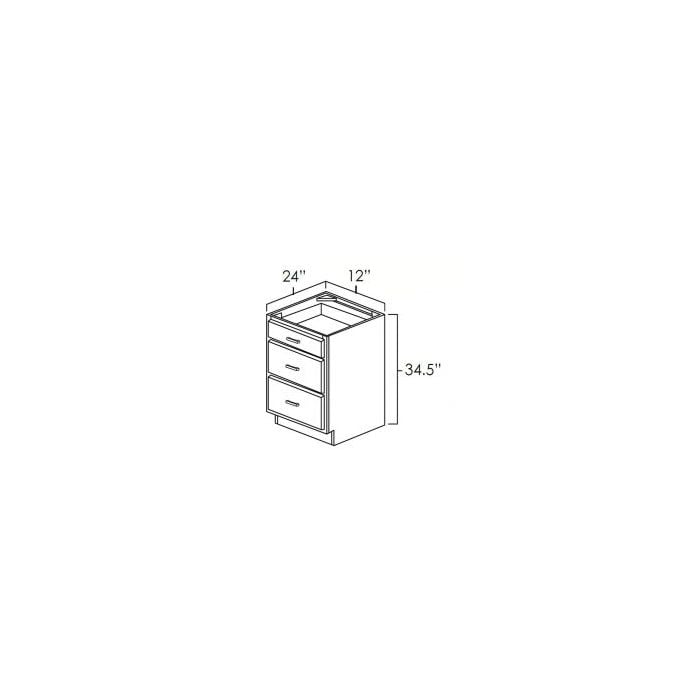 RTA Biscotti Cafe Glazed 12" 3-Drawer Base Cabinet with 1 Decorative End Panel