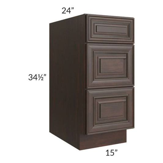 RTA Biscotti Cafe Glazed 15" 3-Drawer Base Cabinet with 2 Decorative End Panels