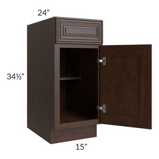 RTA Biscotti Cafe Glazed 15" Base Cabinet - Left Hinged with 1 Decorative End Panel