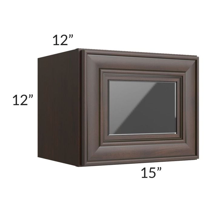 RTA Biscotti Cafe Glazed 15" x 12" Wall Cabinet with Beveled Glass