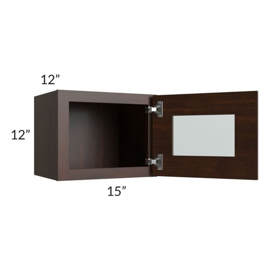 RTA Biscotti Cafe Glazed 15" x 12" Wall Cabinet with Beveled Glass
