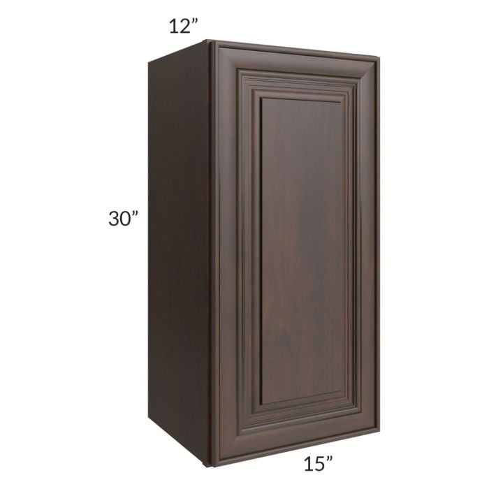 RTA Biscotti Cafe Glazed 15" x 30" Wall Cabinet with 1 Decorative End Panel and Mullion Glass Door