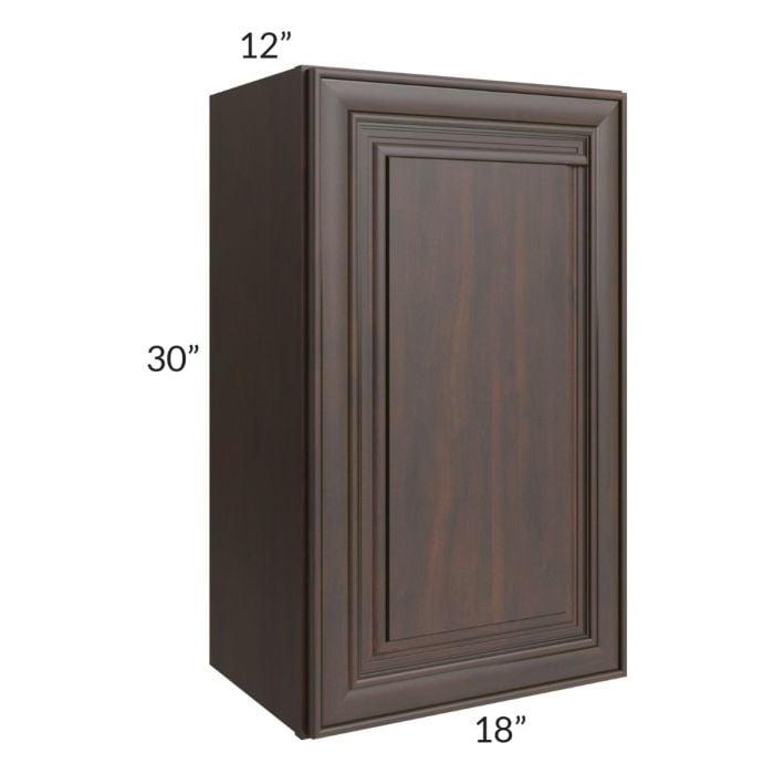 RTA Biscotti Cafe Glazed 18" x 30" Wall Cabinet with 1 Decorative End Panel and Mullion Glass Door