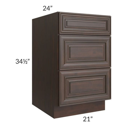 RTA Biscotti Cafe Glazed 21" 3-Drawer Base Cabinet with 2 Decorative End Panels
