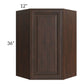 RTA Biscotti Cafe Glazed 24" x 36" Diagonal Corner Wall Cabinet with Mullion Glass Door