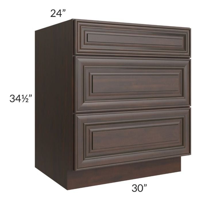 RTA Biscotti Cafe Glazed 30" 3-Drawer Base Cabinet