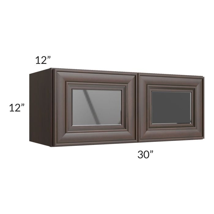 RTA Biscotti Cafe Glazed 30" x 12" Wall Cabinet with Beveled Glass