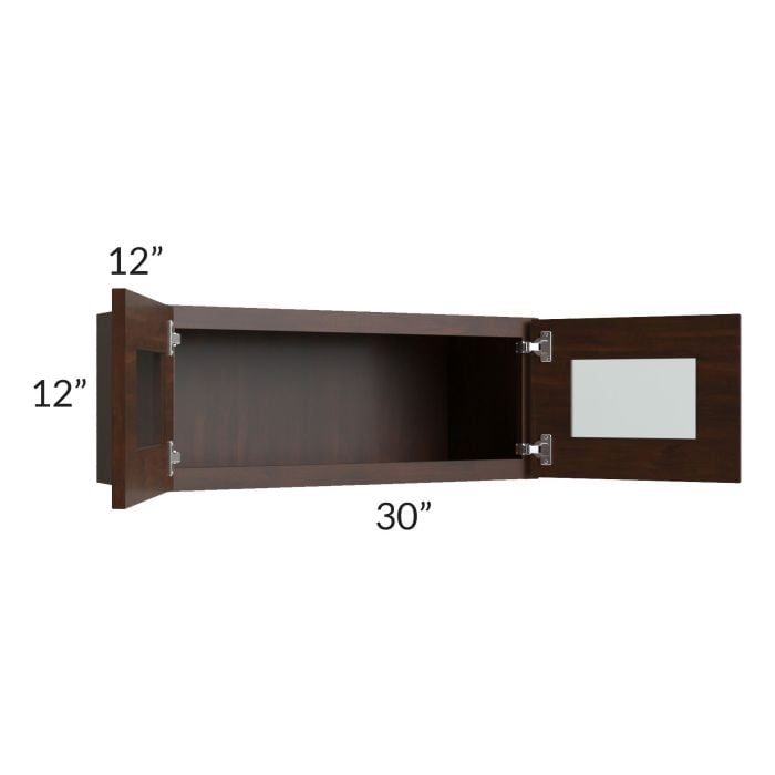 RTA Biscotti Cafe Glazed 30" x 12" Wall Cabinet with Beveled Glass