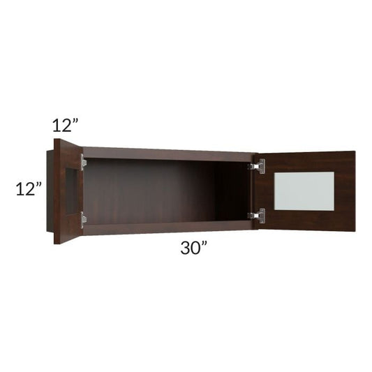 RTA Biscotti Cafe Glazed 30" x 12" Wall Cabinet with Beveled Glass