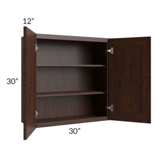 RTA Biscotti Cafe Glazed 30" x 30" Wall Cabinet with 2 Decorative End Panels and Mullion Glass Door