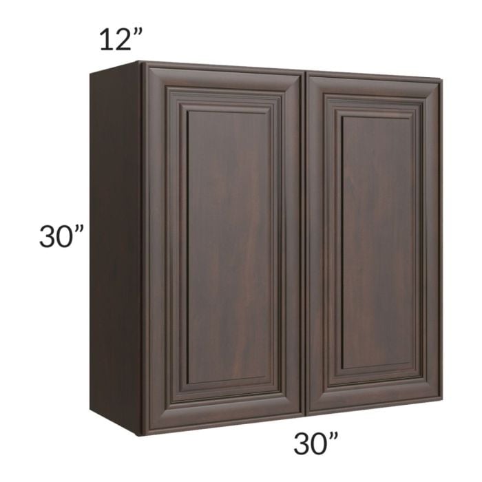 RTA Biscotti Cafe Glazed 30" x 30" Wall Cabinet with Mullion Glass Door
