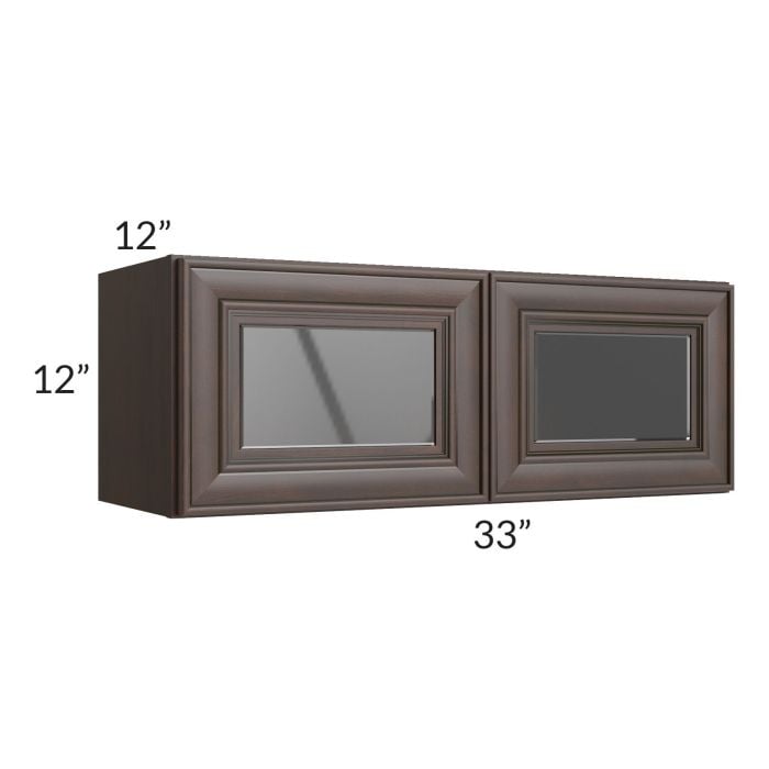RTA Biscotti Cafe Glazed 33" x 12" Wall Cabinet with Beveled Glass