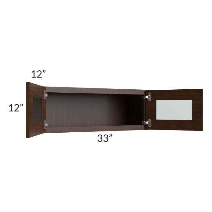 RTA Biscotti Cafe Glazed 33" x 12" Wall Cabinet with Beveled Glass