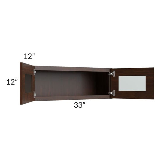 RTA Biscotti Cafe Glazed 33" x 12" Wall Cabinet with Beveled Glass