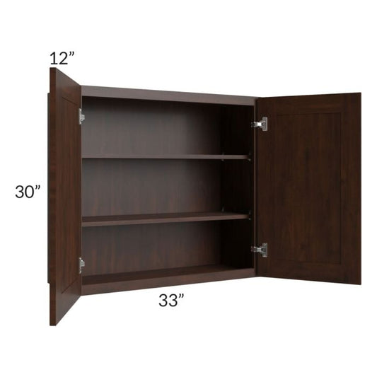 RTA Biscotti Cafe Glazed 33" x 30" Wall Cabinet with 1 Decorative End Panel