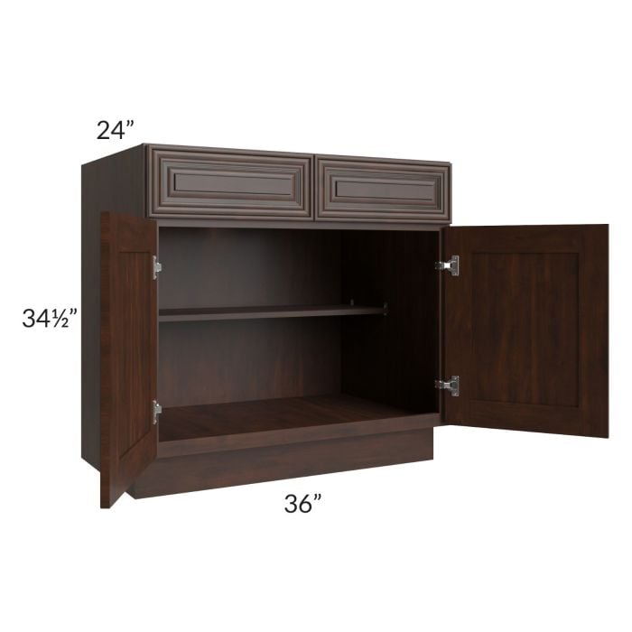 RTA Biscotti Cafe Glazed 36" Base Cabinet with 2 Decorative End Panels and 2 Roll Out Trays