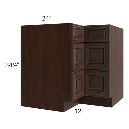 RTA Biscotti Cafe Glazed 36" Corner Three Drawer Base Cabinet with 2 Decorative End Panels