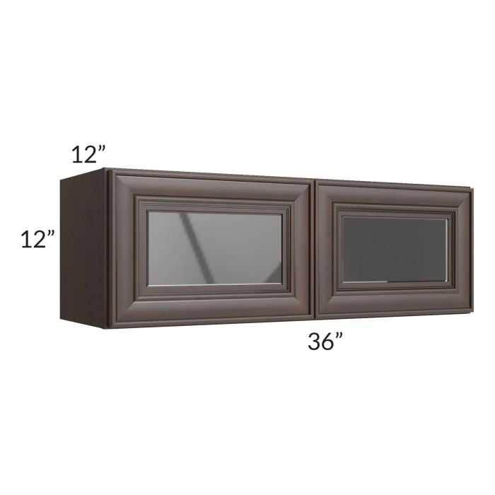 RTA Biscotti Cafe Glazed 36" x 12" Wall Cabinet with Beveled Glass