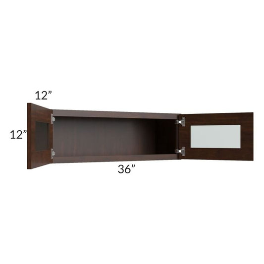 RTA Biscotti Cafe Glazed 36" x 12" Wall Cabinet with Beveled Glass