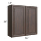 RTA Biscotti Cafe Glazed 36" x 36" Wall Cabinet with 1 Decorative End Panel and Mullion Glass Door