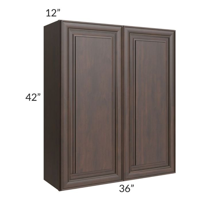 RTA Biscotti Cafe Glazed 36" x 42" Wall Cabinet with 2 Decorative End Panels and Mullion Glass Door