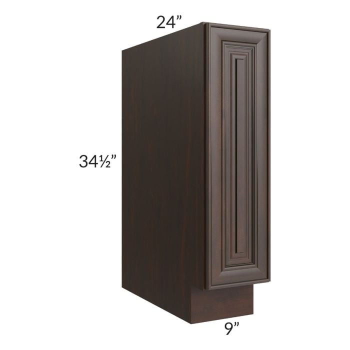 RTA Biscotti Cafe Glazed 9" Full Height Door Tray Base Cabinet - Left Hinged with 1 Decorative End Panel