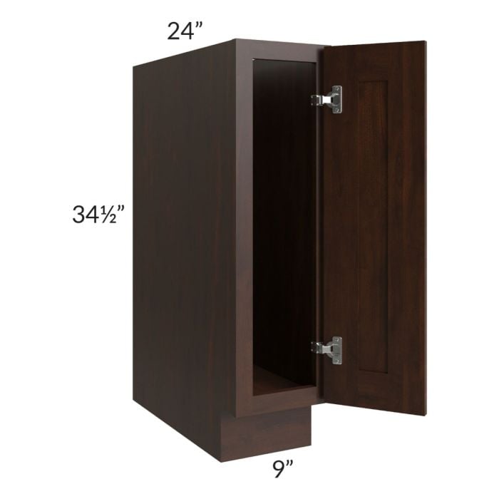 RTA Biscotti Cafe Glazed 9" Full Height Door Tray Base Cabinet - Left Hinged with 2 Decorative End Panels