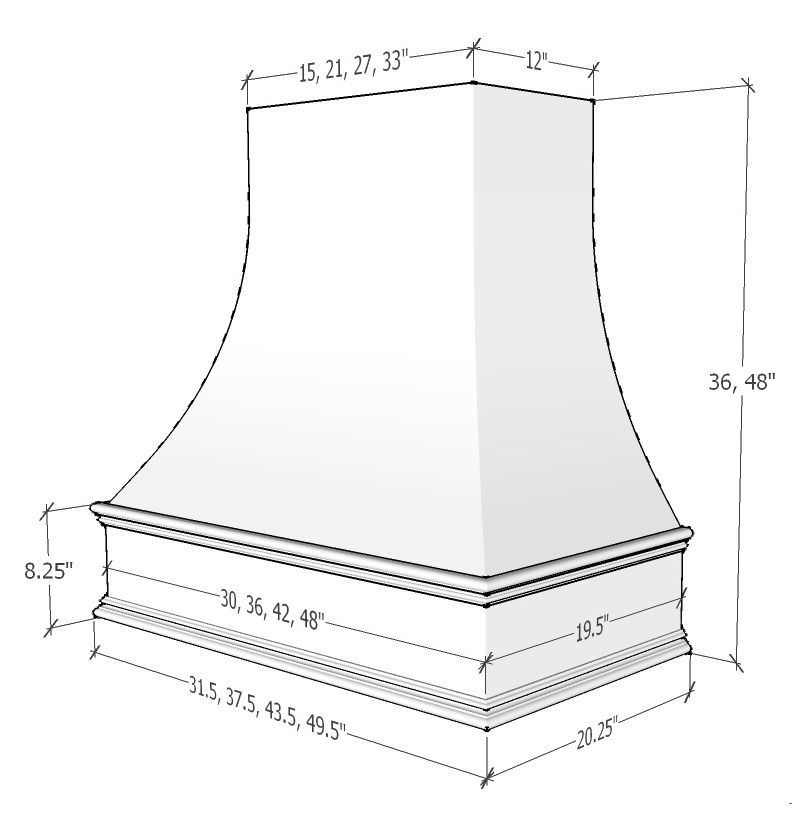 RTA Black Asheville 36" x 48" Smooth Curved Hood with Classic Molding