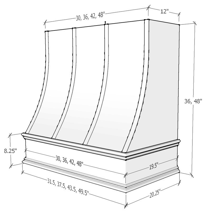 RTA Black Charlotte 30" x 36" Strapped Sloped Hood with Classic Molding