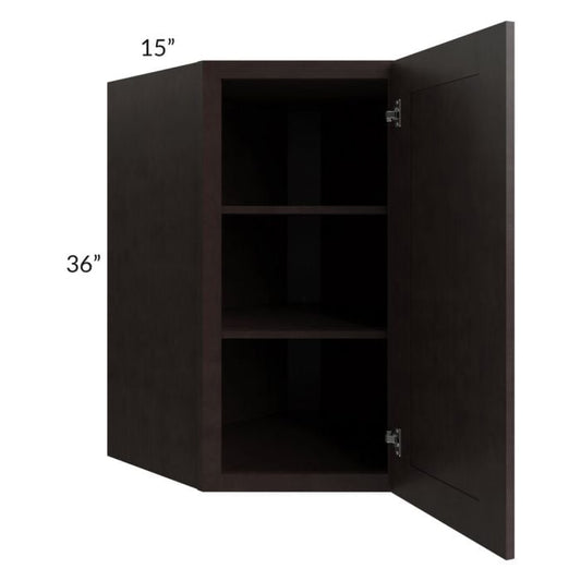 RTA Brazilian Shaker 27" x 36" x 15" Wall Diagonal Corner Cabinet with Glass Door
