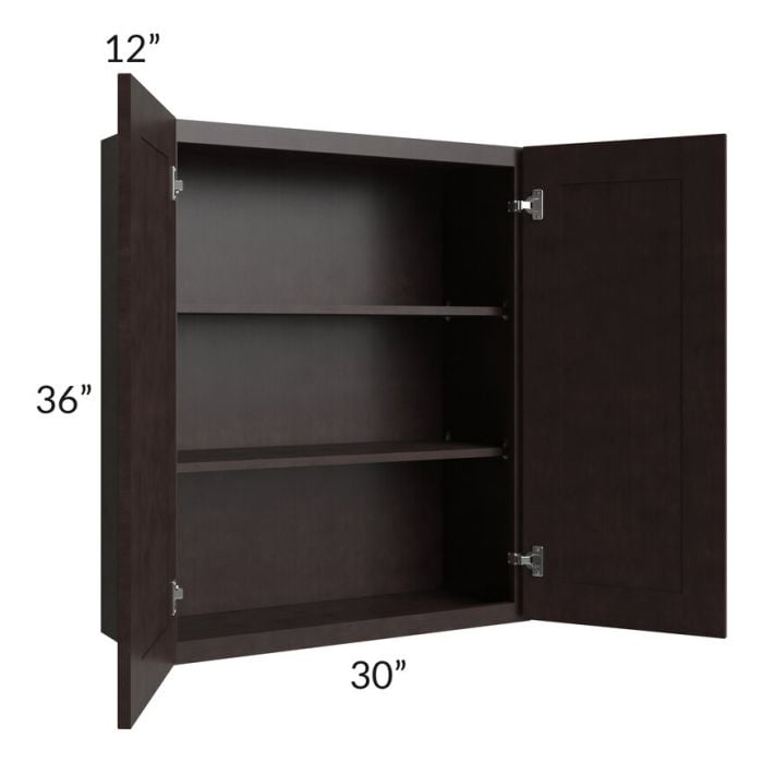 RTA Brazilian Shaker 30" x 36" Wall Cabinet with 2 Decorative End Panels and Glass Door