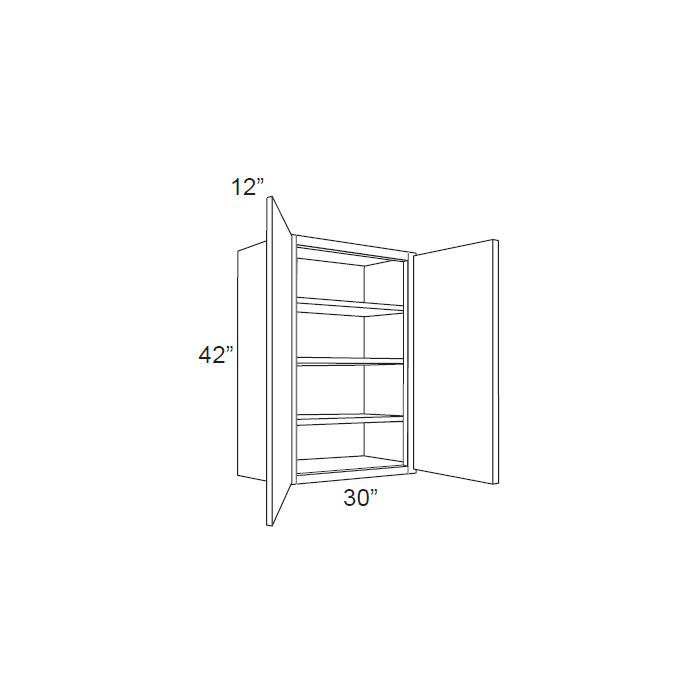 RTA Brazilian Shaker 30" x 42" Wall Cabinet with 1 Decorative End Panel and Glass Door