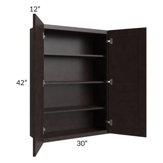 RTA Brazilian Shaker 30" x 42" Wall Cabinet with 1 Decorative End Panel and Glass Door