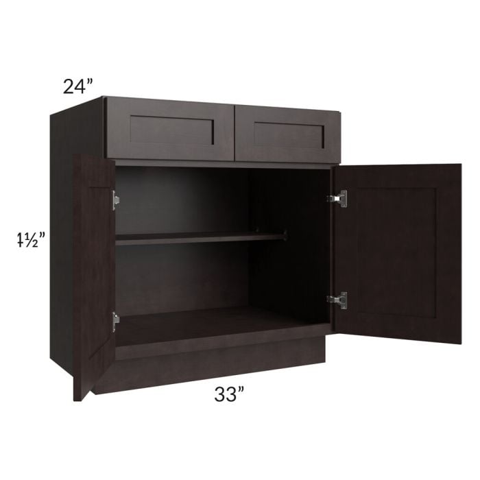 RTA Brazilian Shaker 33" Base Cabinet with 2 Decorative End Panels and 2 Roll Out Trays