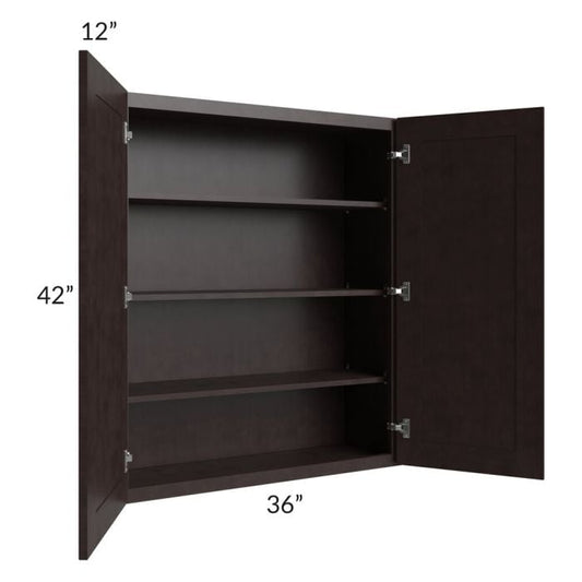 RTA Brazilian Shaker 36" x 42" Wall Cabinet with 2 Decorative End Panels and Glass Door
