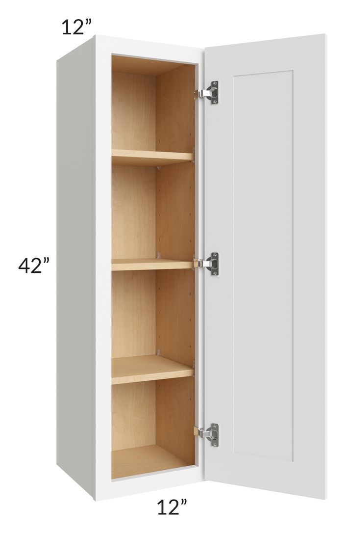 RTA Brilliant White Shaker 12" x 42" High Single Door Wall Cabinet with 2 Decorative END Panels