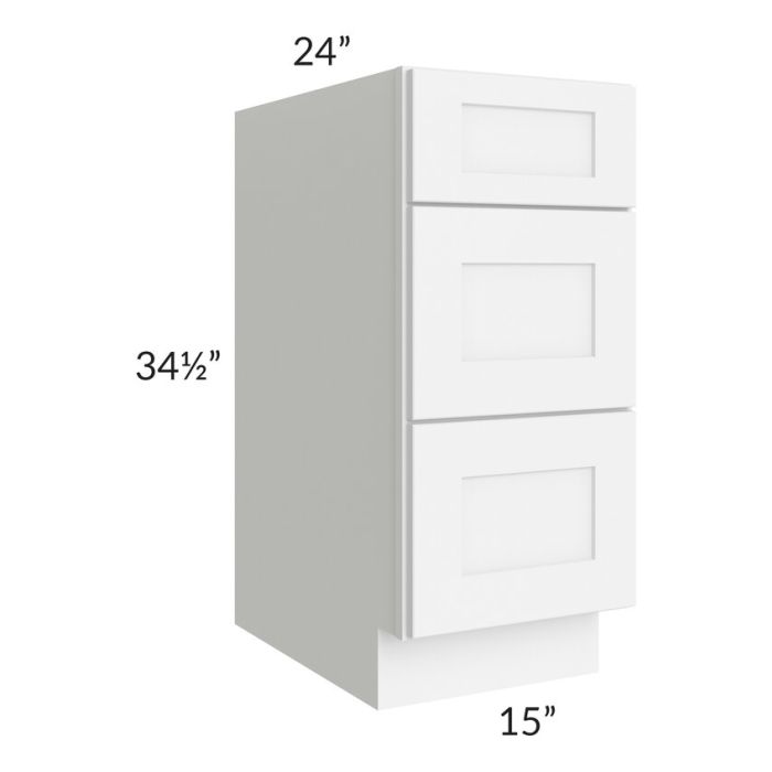 RTA Brilliant White Shaker 15" 3-Drawer Base Cabinet