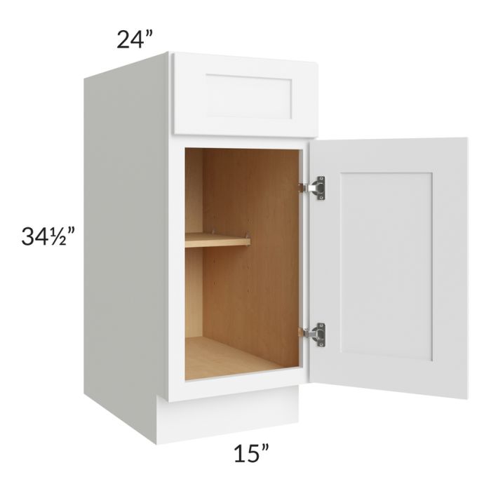 RTA Brilliant White Shaker 15" Base Cabinet with 1 Decorative END Panel