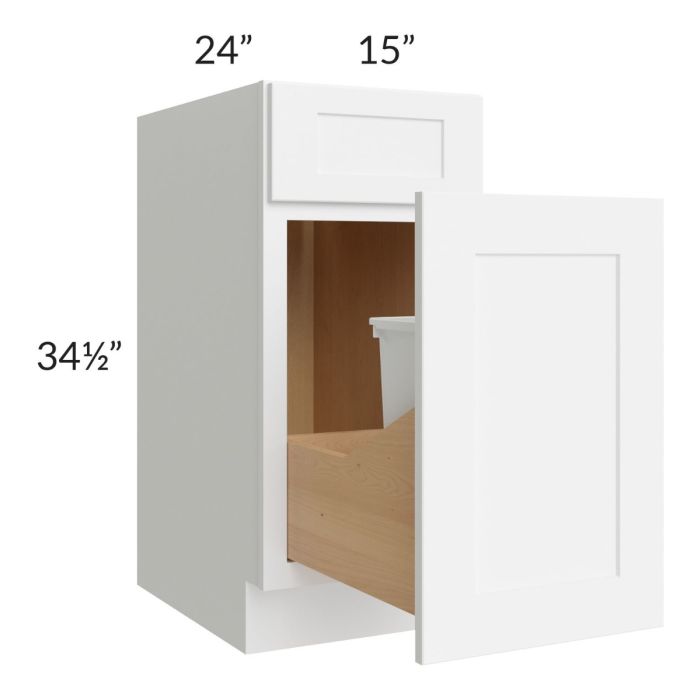 RTA Brilliant White Shaker 15" Base Cabinet with Single Trashcan Pullout