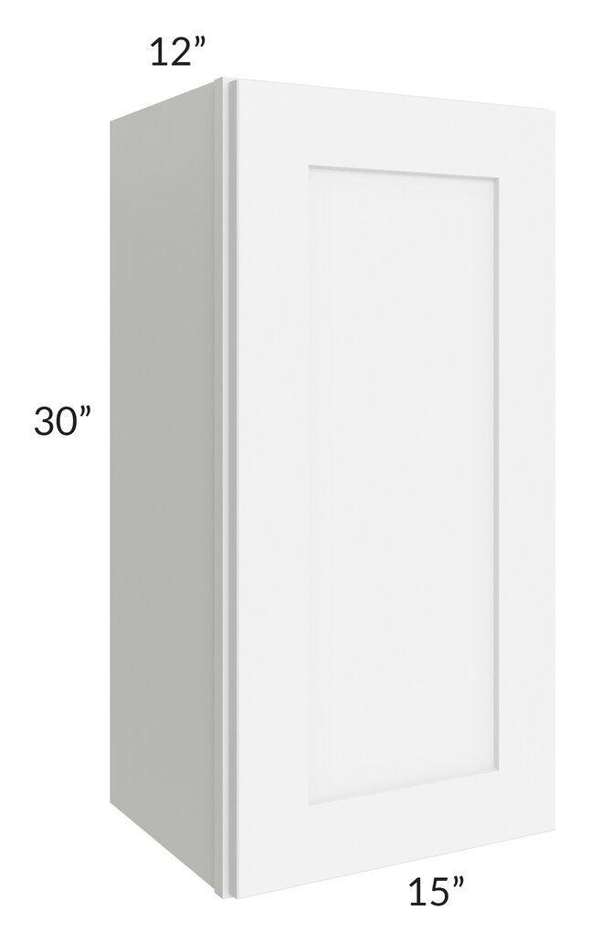RTA Brilliant White Shaker 15" x 30" High Single Door Wall Cabinet with 1 Decorative END Panel