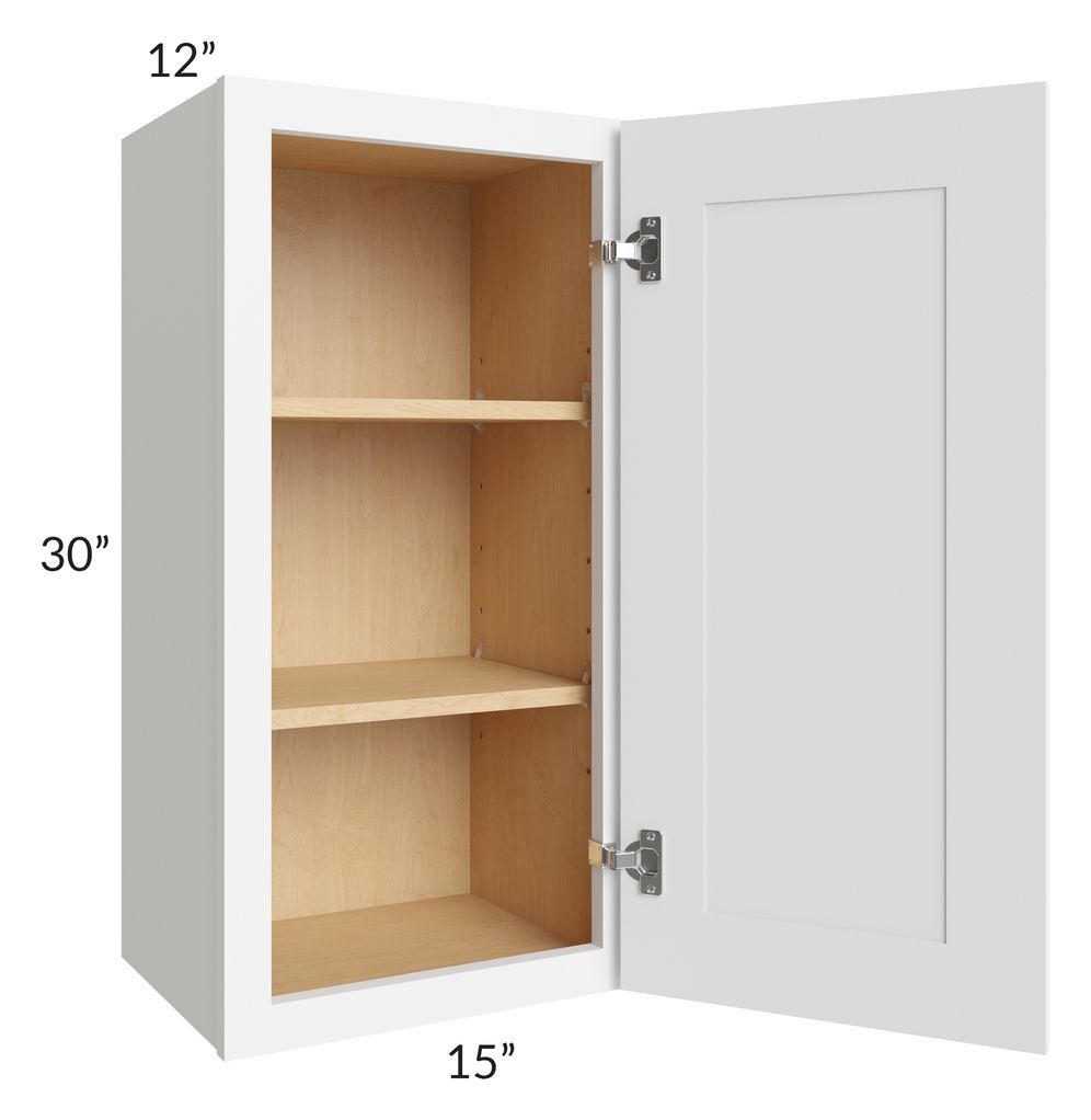 RTA Brilliant White Shaker 15" x 30" High Single Door Wall Cabinet with 1 Decorative END Panel