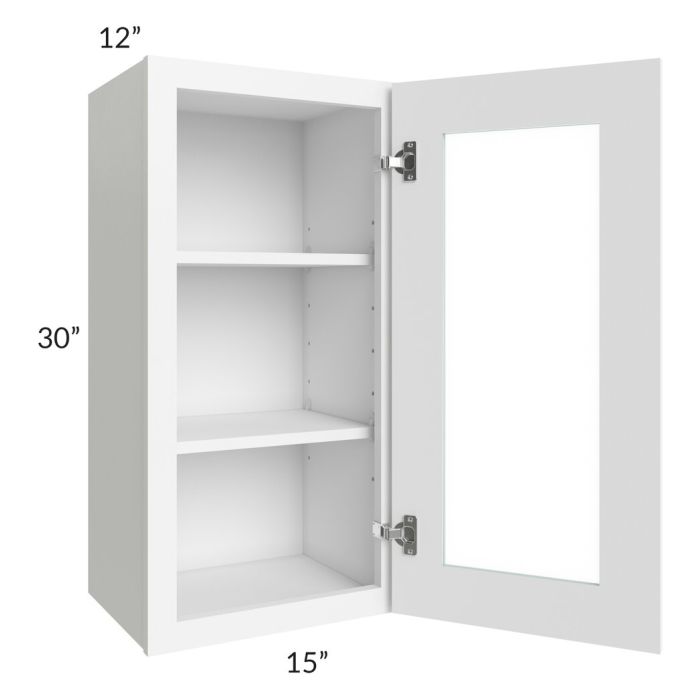 RTA Brilliant White Shaker 15" x 30" Wall Glass Door Cabinet with 2 Decorative END Panels (Prepped for Glass Doors)
