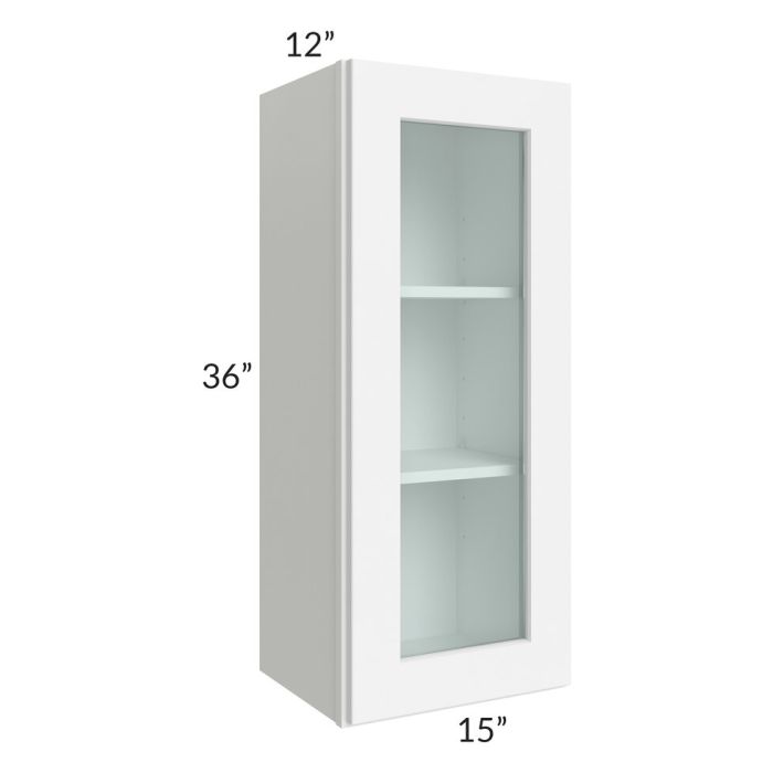 RTA Brilliant White Shaker 15" x 36" Wall Glass Door Cabinet with 2 Decorative END Panels (Prepped for Glass Doors)