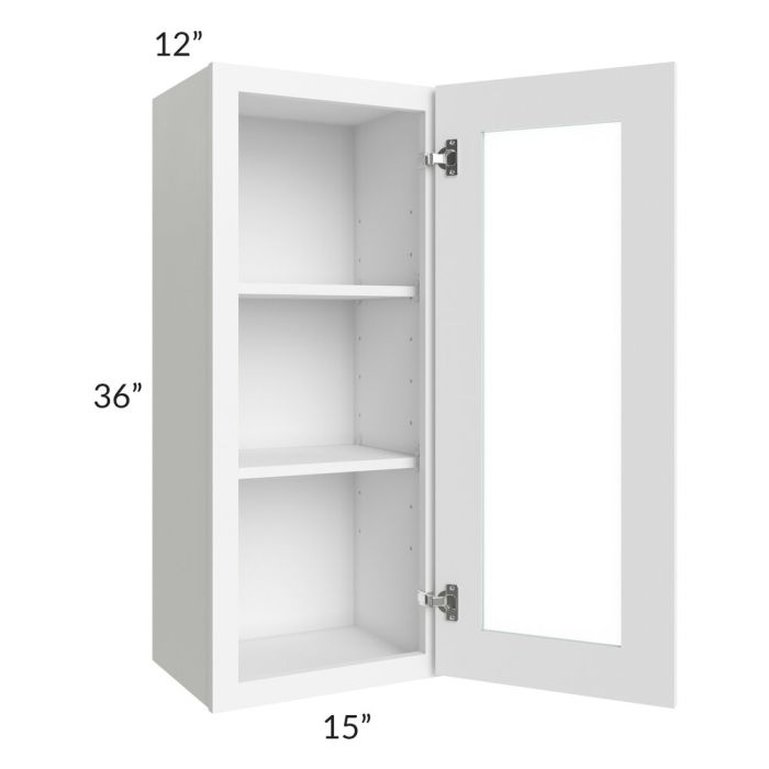 RTA Brilliant White Shaker 15" x 36" Wall Glass Door Cabinet with 2 Decorative END Panels (Prepped for Glass Doors)