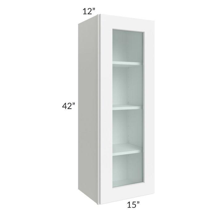RTA Brilliant White Shaker 15" x 42" Wall Glass Door Cabinet (Prepped for Glass Doors)