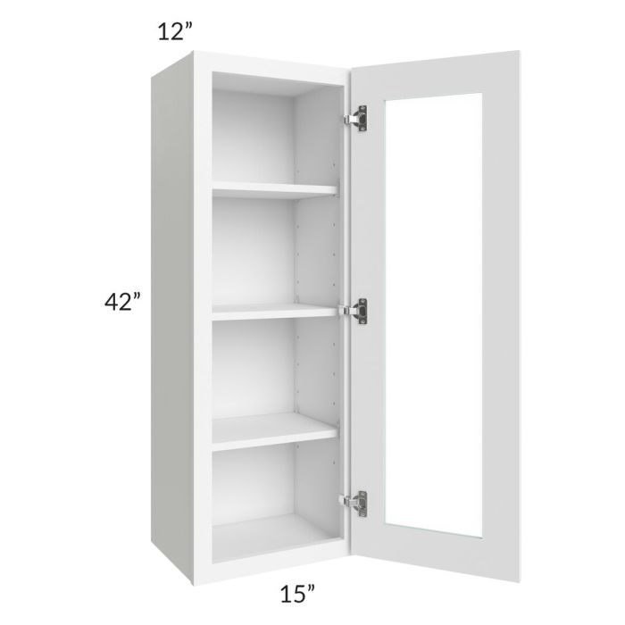 RTA Brilliant White Shaker 15" x 42" Wall Glass Door Cabinet (Prepped for Glass Doors)