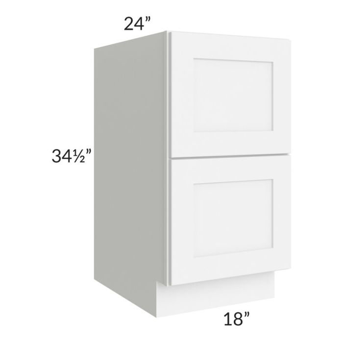 RTA Brilliant White Shaker 18" 2-Drawer Base Cabinet with 1 Decorative END Panel