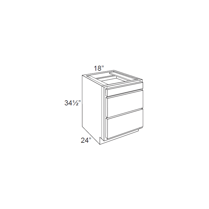 RTA Brilliant White Shaker 18" 3-Drawer Base Cabinet